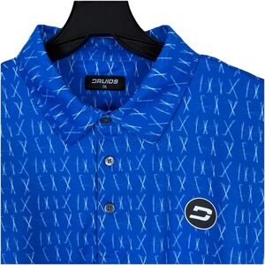Druids Polo Shirt Men's XXL Blue Geometric Golf Club Short Sleeve Performance